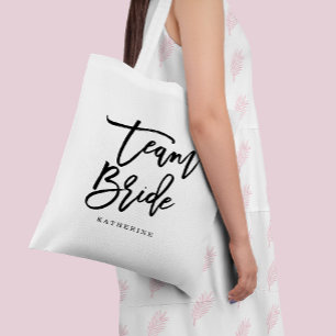 Stylish Lettering Brush Typography "Team Bride" Tote Bag