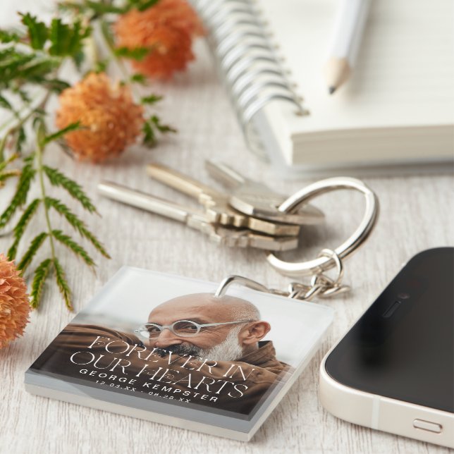 Stylish Lettering Forever in our Hearts' Memorial  Key Ring (Front Right)