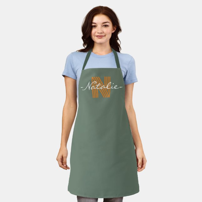 Stylish lettering Monogram smoke green modern Apron (Worn)