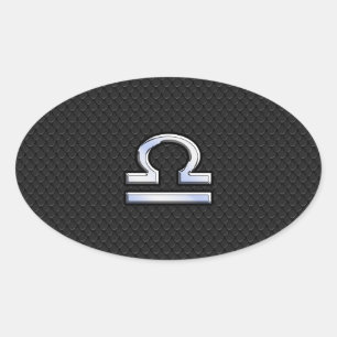 Stylish Libra Zodiac Sign Black Snake Skin Decor Oval Sticker