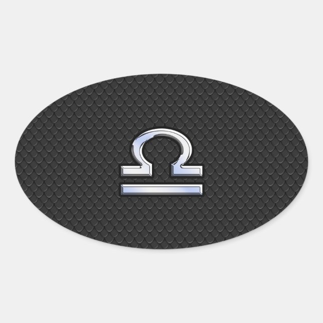 Stylish Libra Zodiac Sign Black Snake Skin Decor Oval Sticker (Front)
