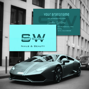 Stylish Light and Dark Teal Simple with Monogram Business Card