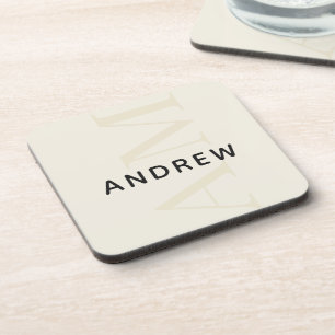 Stylish Light Beige Monogram with Name Coaster