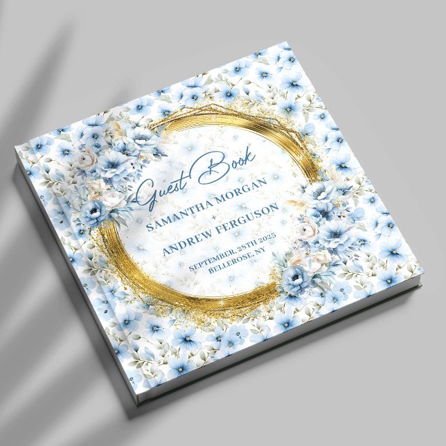 Stylish Light Blue Gold Glitter Wedding Guest Book (Stylish Light Blue Gold Glitter Wedding Guest Book)