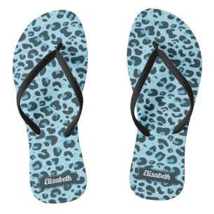 Stylish light blue leopard spots with name thongs