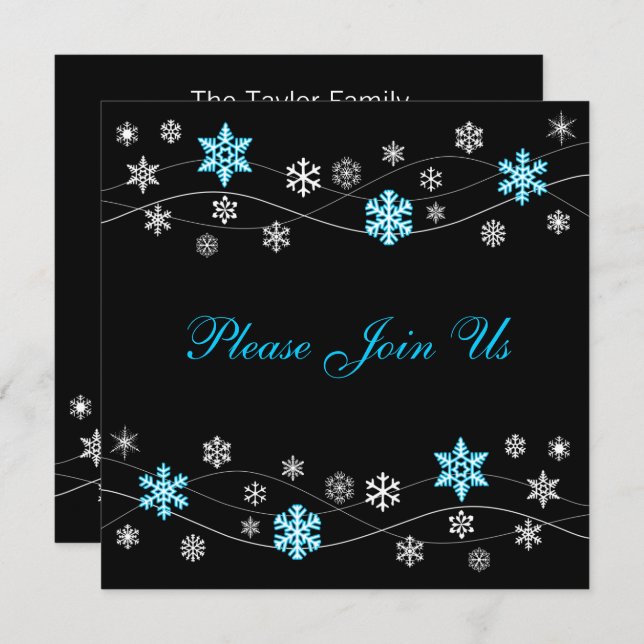 Stylish Light Blue Snowflakes Invitation (Front/Back)