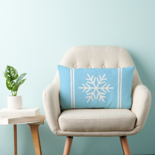 Stylish Light Blue White Racing Stripes Snowflake Lumbar Cushion