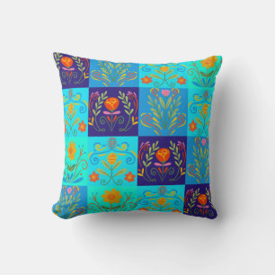 Stylish Light Dark Blue Green Floral Throw Pillow