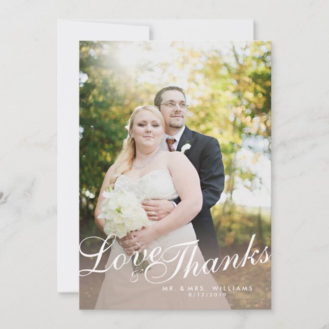 Stylish Light Modern Script Love Thanks Flat Card (Front)