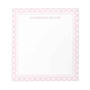 Stylish Light Pink and White Gingham Pattern Notepad