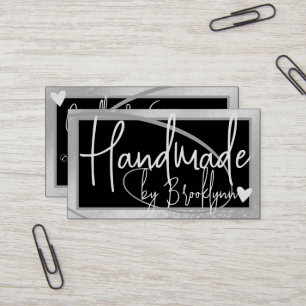 Stylish Light Silver Frame Heart Handmade by Name  Business Card