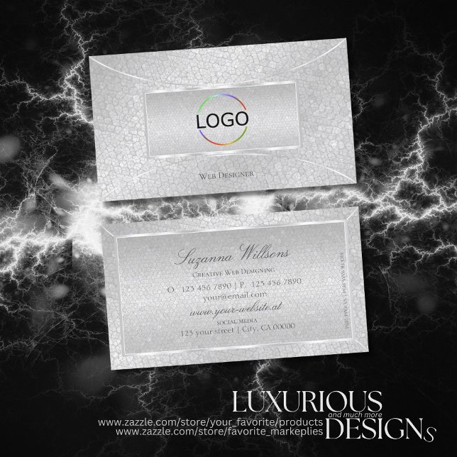 Stylish Light Silver Snake Pattern with Logo Chic Business Card (Creator Uploaded)