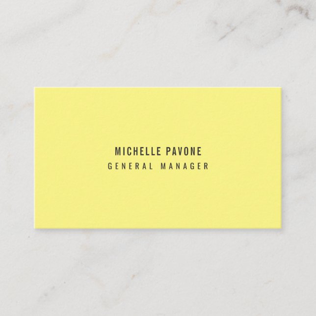 Stylish Light Yellow Simple Plain Professional Business Card (Front)