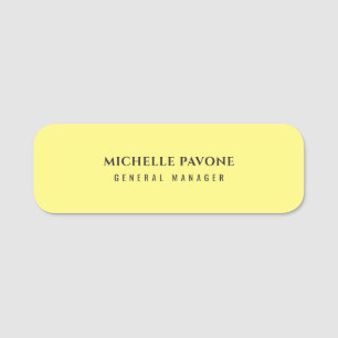 Stylish Light Yellow Simple Plain Professional Name Tag