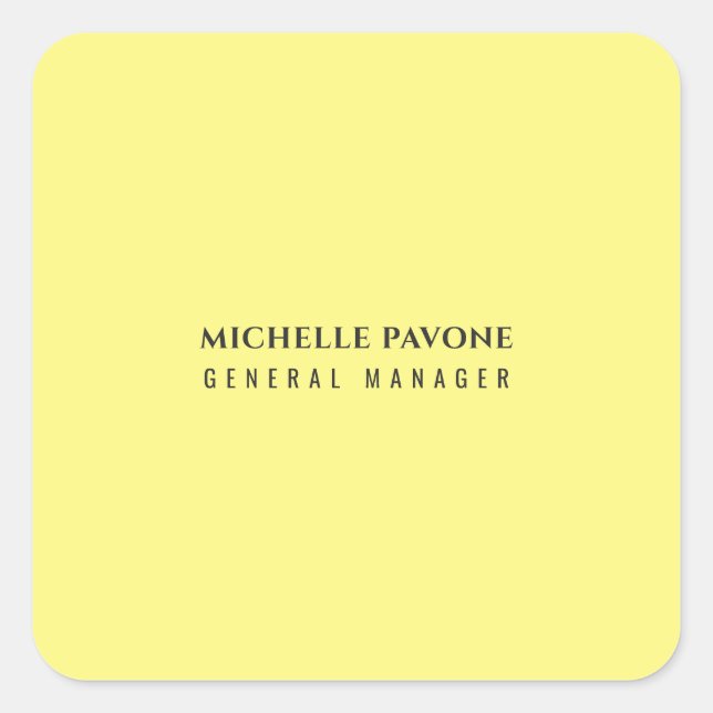 Stylish Light Yellow Simple Plain Professional Square Sticker (Front)