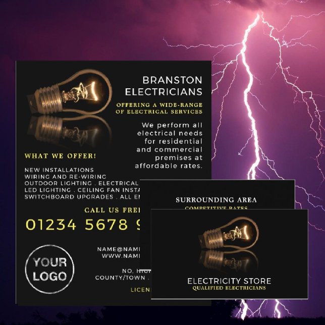 Stylish Lightbulb, Electrician Business Card (Creator Uploaded)