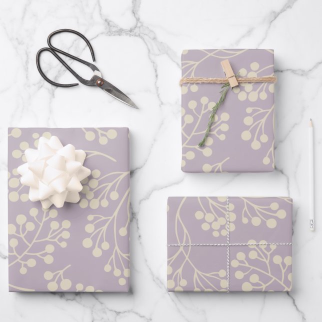 Stylish Lilac Floral Pattern Modern Farmhouse  Wrapping Paper Sheet (Front)