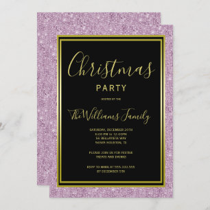 Stylish Lilac Glitter, Gold Framed Christmas Party Invitation