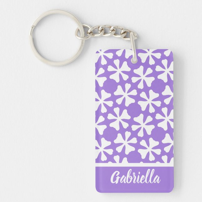Stylish Lilac Purple and White Geometric Pattern Key Ring (Front)
