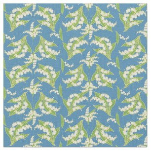 Stylish Lilies-of-the-Valley on Blue Floral Fabric
