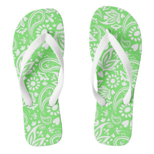 Stylish Lime Green and White Paisley Patterned Thongs