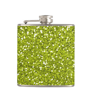 Stylish Lime Green Glitter Hip Flask