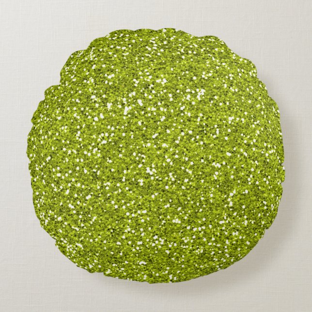 Stylish Lime Green Glitter Round Cushion (Front)