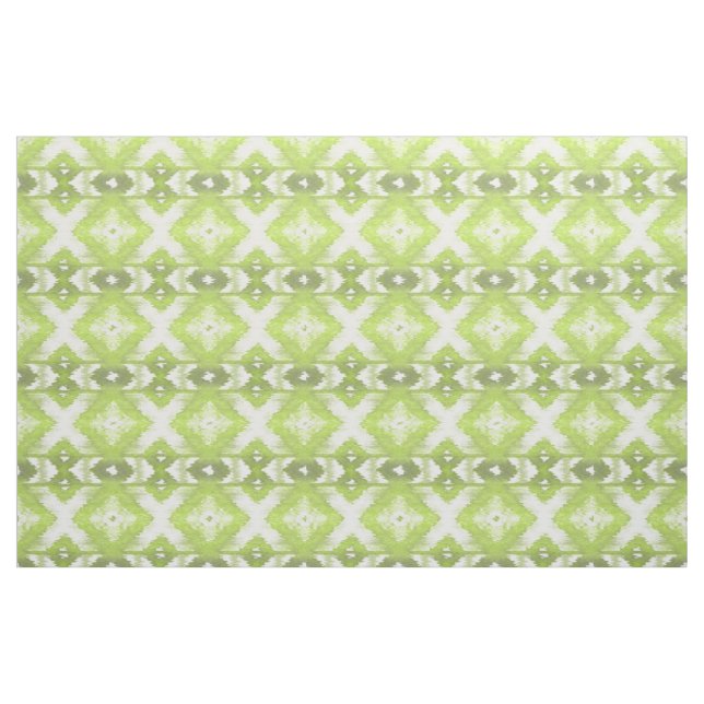 Stylish Lime Olive Green White Ikat Tribal Pattern Fabric (Fat Quarter)