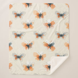 Stylish Line Art Butterflies Sherpa Blanket