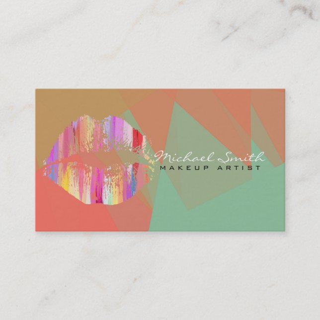 Stylish Lips Makeup Artist Modern Mosaic #18 Business Card (Front)