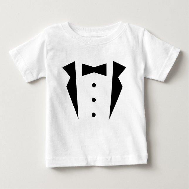 Stylish Little Gentleman Tuxedo With Black Bow Tie Baby T-Shirt (Front)