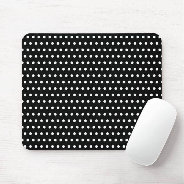 Stylish Little White Dots Pattern On Black Mouse Pad (With Mouse)