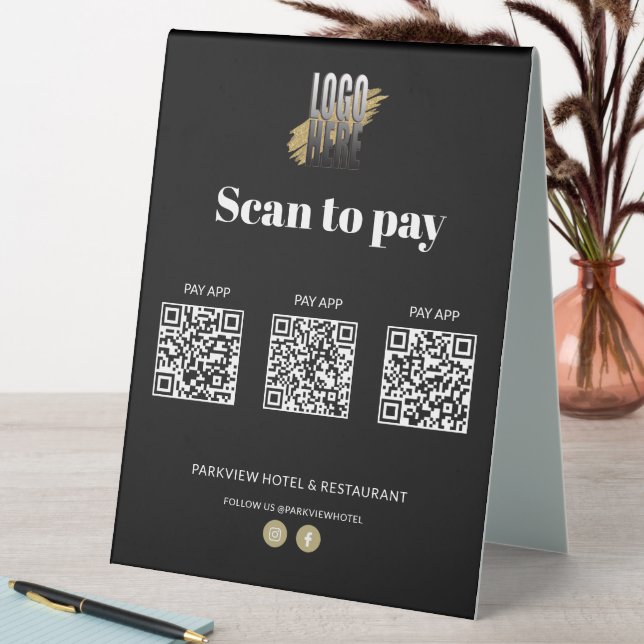 Stylish Logo Contactless Pay Apps 3 QR Codes Black (In SItu (Table))