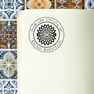 Stylish Lotus Flower Elegant Round Library Book Rubber Stamp