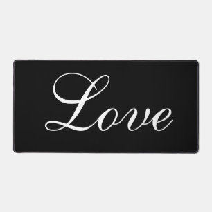 Stylish Love Design White Script Black Background  Desk Mat