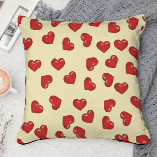 Stylish Love : red hearts pattern on yellow Cushion