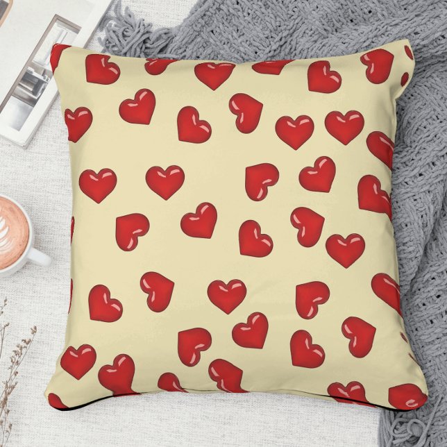 Stylish Love : red hearts pattern on yellow Cushion (Creator Uploaded)