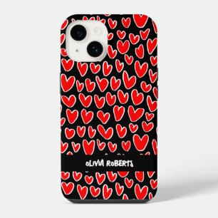 Stylish Loves Red Hearts Pattern Personalised iPhone 14 Case