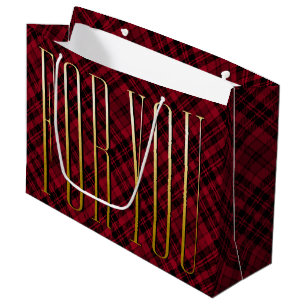 Stylish Luxurious Black Red Plaid Gold For You Large Gift Bag