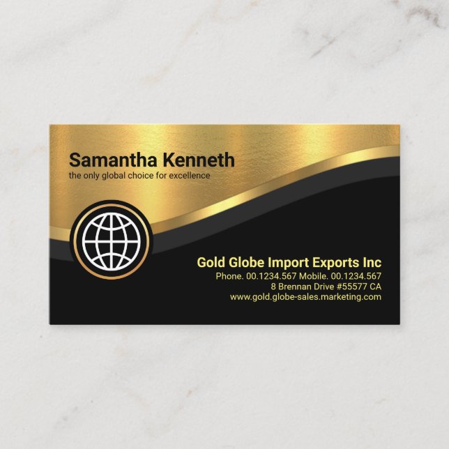 Stylish Luxurious Gold Curve Wave CEO Business Card (Front)