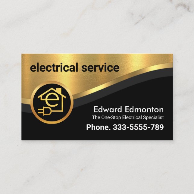 Stylish Luxurious Gold Curve Wave Electricity Business Card (Front)