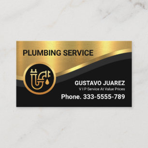 Stylish Luxurious Gold Curve Wave Plumber Business Card