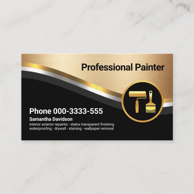 Stylish Luxurious Gold Silver Wave Painter Business Card (Front)
