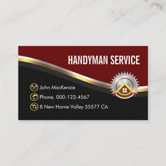 Stylish Luxurious Metallic Waves Home Repair Business Card (Front)