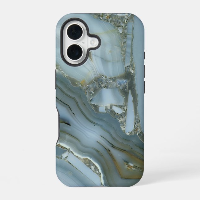 Stylish Luxurious Timeless Grey Gold Marble iPhone 16 Case (Back)