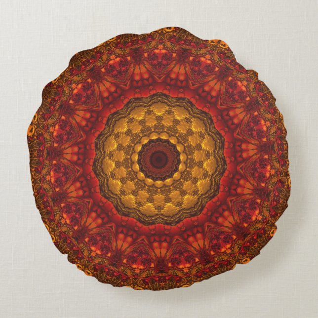 Stylish Luxury Autumn Tones Mandala Design Round Cushion (Back)
