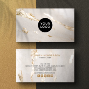 Stylish Luxury Faux Gold Foil Logo & Social Media Business Card