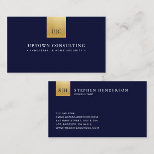 Stylish Luxury Faux Gold Foil & Navy Blue Business Card