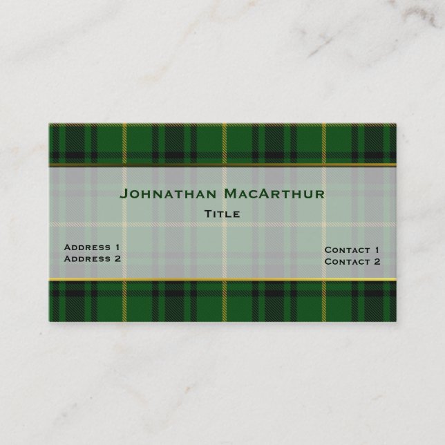 Stylish MacArthur Clan Plaid Custom Business Card (Front)