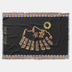 Stylish Machu_Picchu Silhouette on Black Throw Blanket